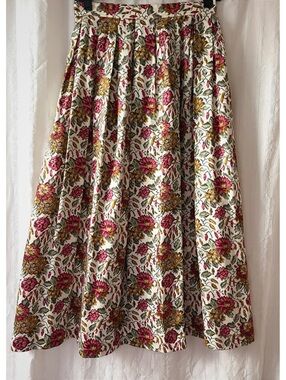 Vintage 1990s Susan Bristol Burgundy and Cream Floral Midi Skirt Size 8 #fall